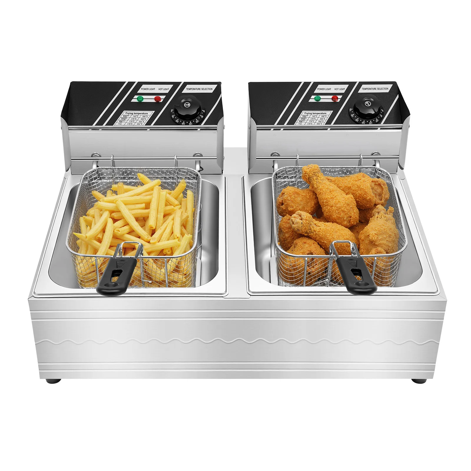 Dual Tank Electric Deep Fryer, Commercial Stainless Steel Dual Basket Immersion Fryer Fried Chicken Machine with JJ4036