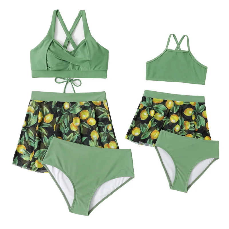 Family Look Swimming New Family Matching Swimsuits Floral Printed Mom And Me Swimwear Women Girl Bathing Suits Holiday Beachwear