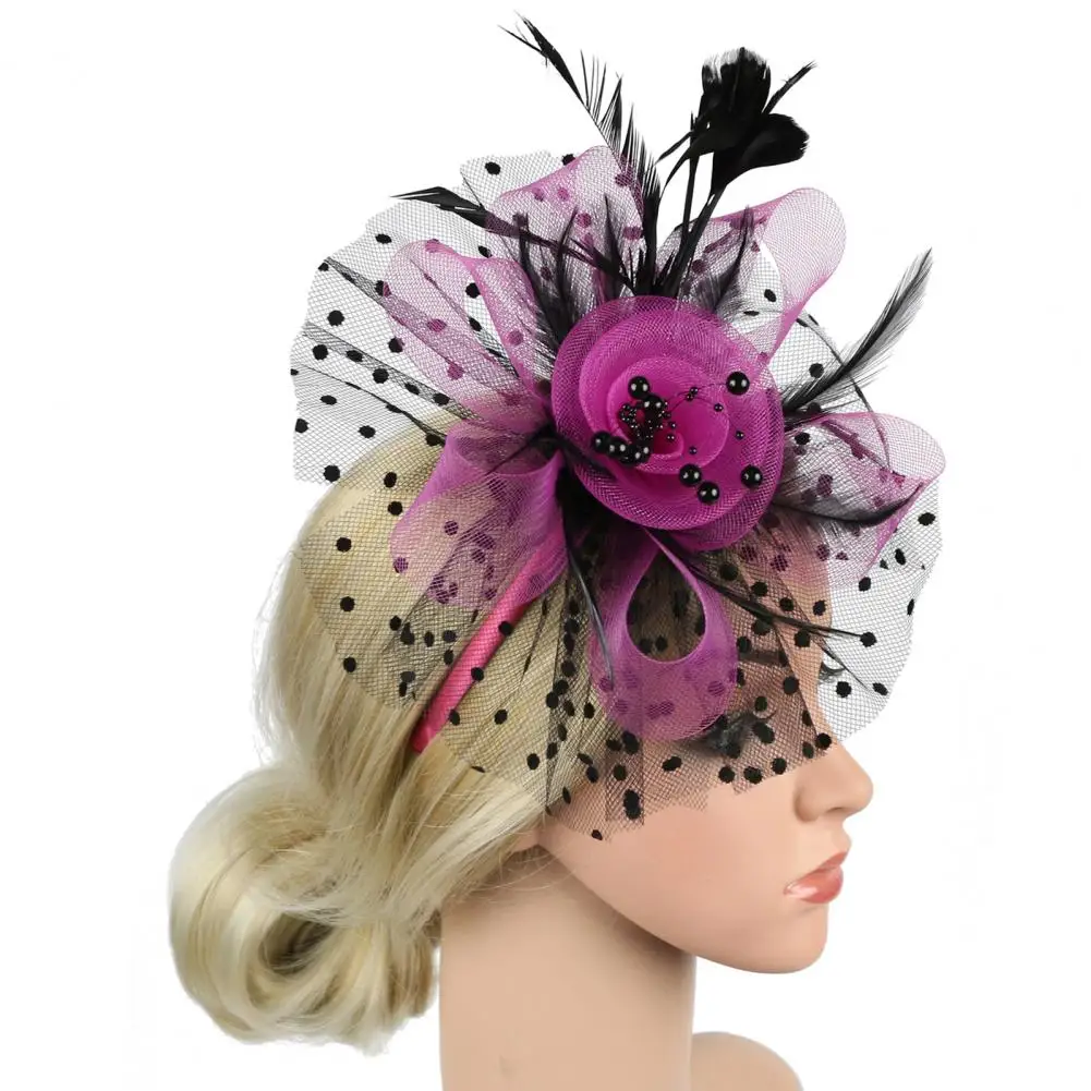 Net Feather Fascinator Hat Headband Alice Headband Clip Mesh Flower Wedding Cocktail Bridal Hair Pearls Pillbox Hat Fascinators