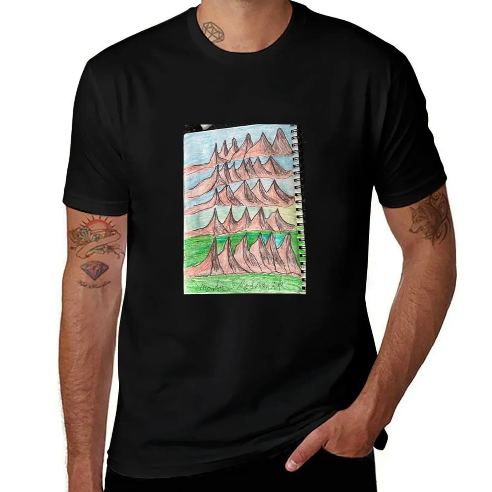 

Light and Dark Brown Mountains With A Colourful Background . T-Shirt vintage clothes oversized men t shirts