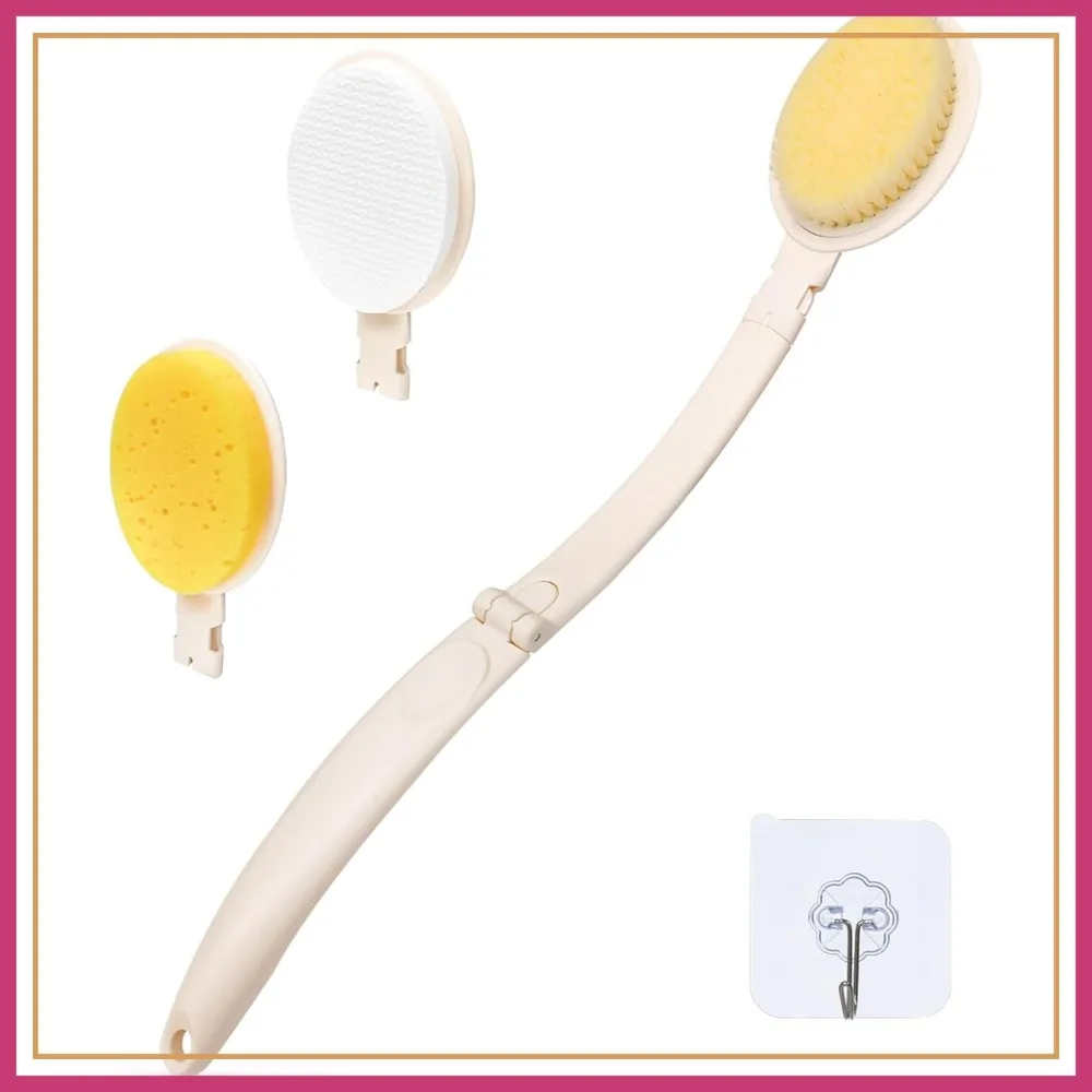 

LFJ 19" Long Handle Shower Sponge Brush Set, 3 in 1 Body Brush, Bath Sponge and Lotion Applicator for Improved Skin Health
