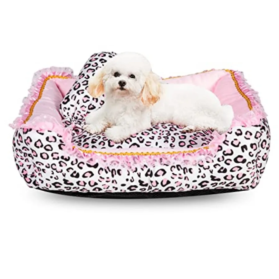 

for Small Dogs - Cute Pink Leopard, Cat Beds for Indoor Cats Washable - Square Shape Cat Dog Sofa Bed Pet House Nest Cave M, 20