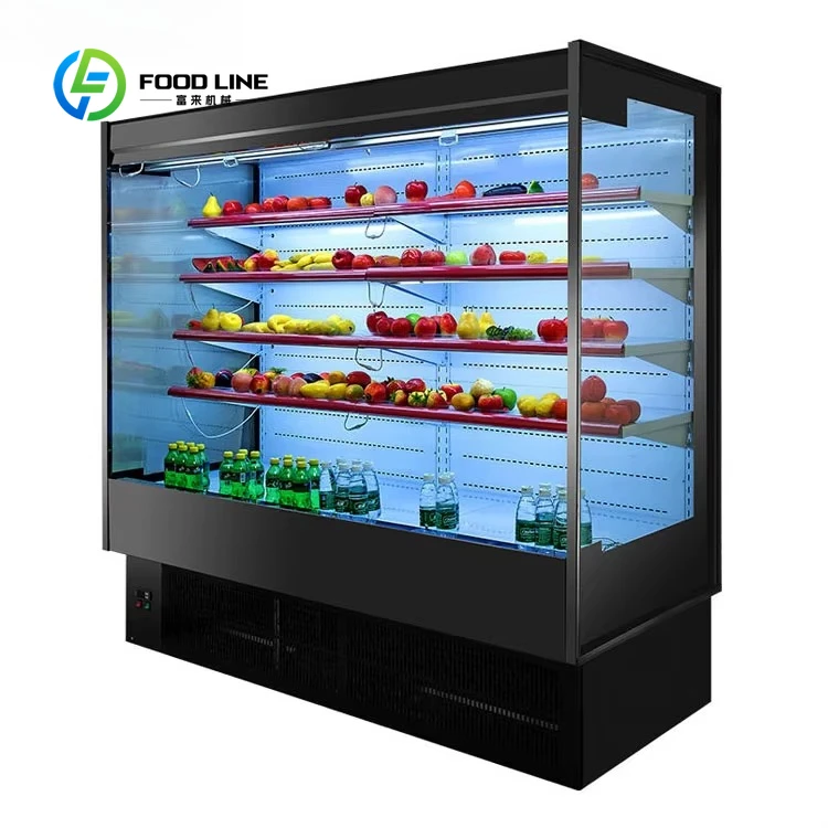 

Commercial Vertical Vegetables Air Cooler Custom Supermarket Multideck Open Display Chiller With Adjustable Shelves And Curtain