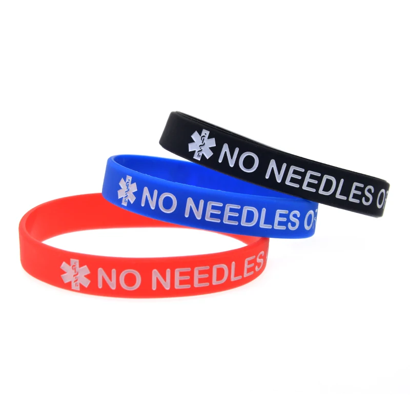 50 Pcs Medical Rubber Bangle No Needles or BP in This Arm Silicone Wristband Portable Hospital Identification Bracelet