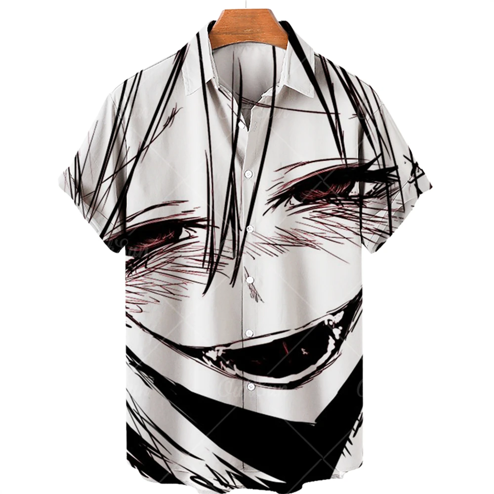 2022 New Anime Print Shirt Casual Fashion Hawaiian Shirt Men\'s Summer Tide Cool Short Sleeve Funny Top Light Breathable 5xl