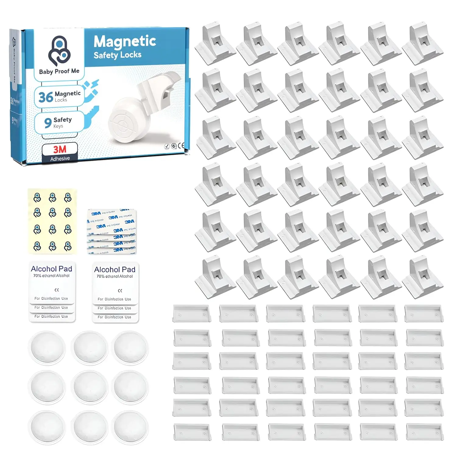 

36 Magnetic Cabinet Locks Child Safety Kit with 9 Keys, Easy 3M Adhesive Installation for Baby Proofing