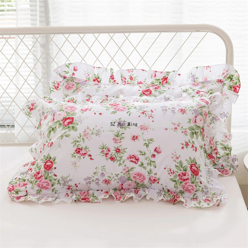 1Pcs Pillow case Cotton Pillow Cover Living Room Pastoral Print PillowCase 48X74cm Ruffle Flower Wrinkle Pillow Cases Decorative