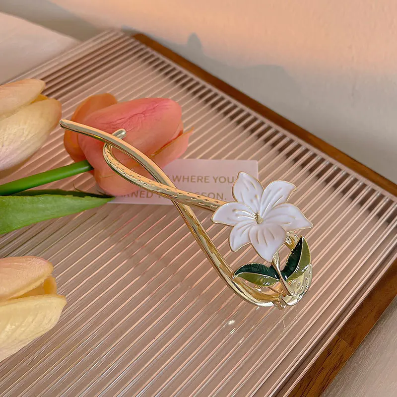 Neue Damen-Haarspange aus Metall, elegante goldene Blumen-Haarspangen, Haarklammer, Krabben-Haarband, Pferdeschwanz-Clip, Kopfschmuck, Haaraccessoires, Tiara – Detail 22