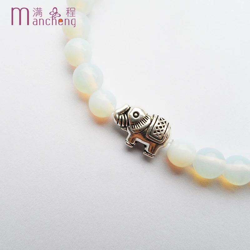 official-website 2 rupee item 6MM Male Ancient elephant White opal beads bracelet bangles natural opal Elephant bracelet women