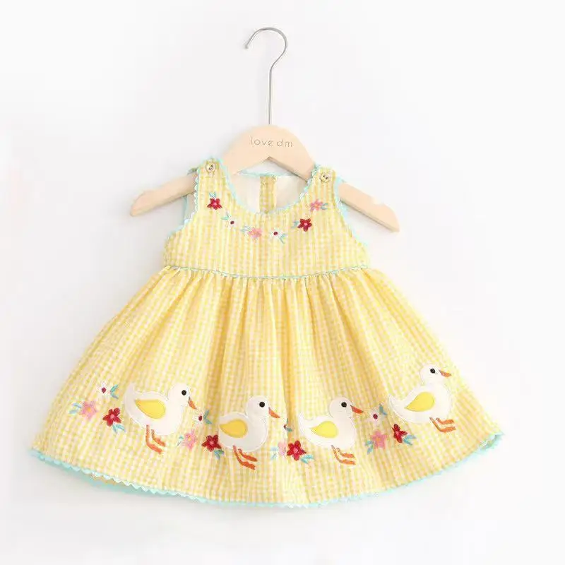 Vestido de Verão Sem Mangas Bordado para Meninas, Vestido de Princesa para Bebês, Moda Infantil, Nova Chegada