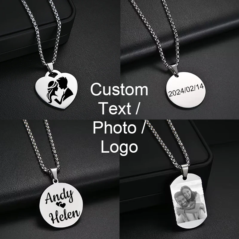 

Personalized Necklaces Stainless Steel Engraved Photo Logo Text Pendant For Women Men Christmas Valentine's Day Jewelry Gifts