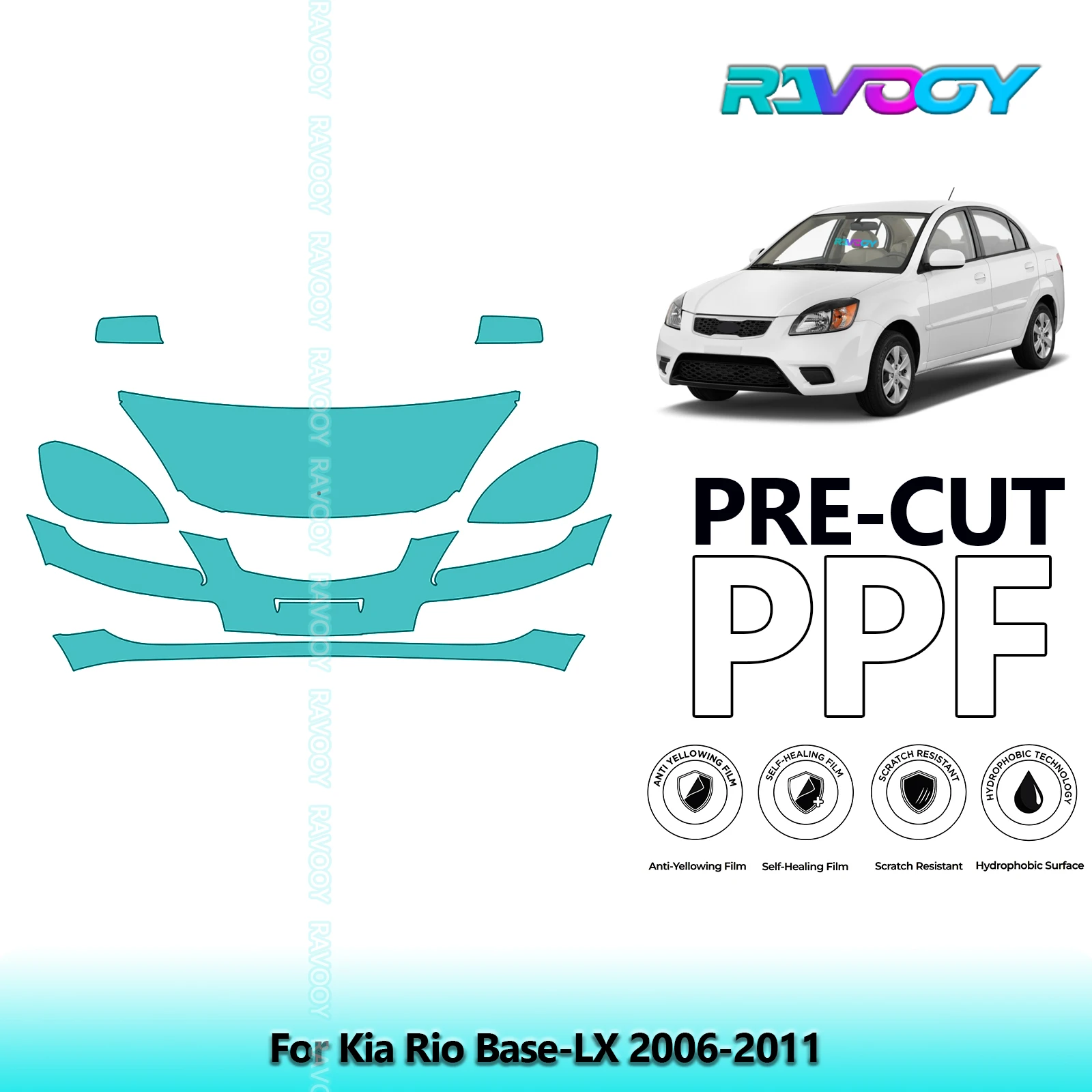 

8.5Mil Precut Paint Protection Film PPF Clear Bra Front Kit For Kia Rio Base-LX 2006-2011