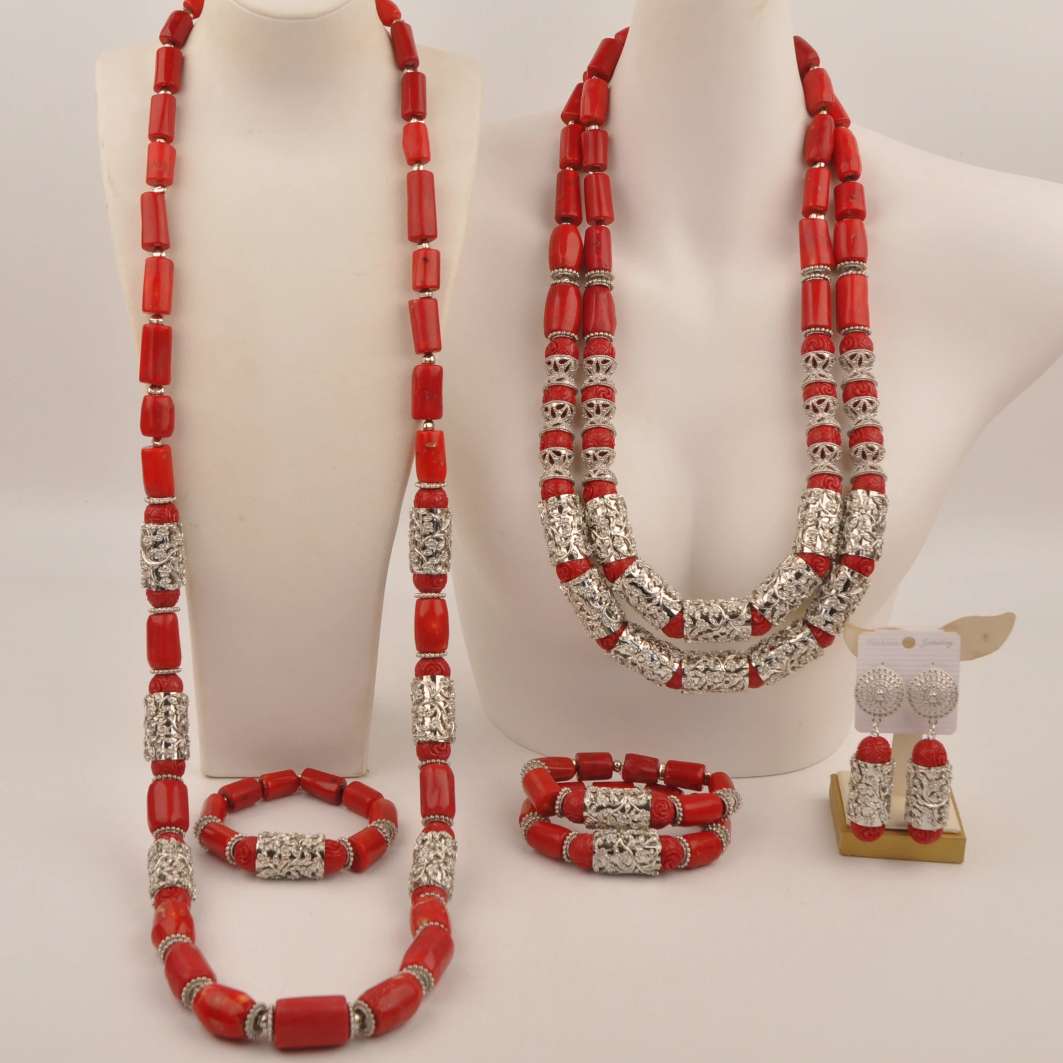 Red jewelry Natural coral set Group Necklace Nigeria Wedding Fashion Africa