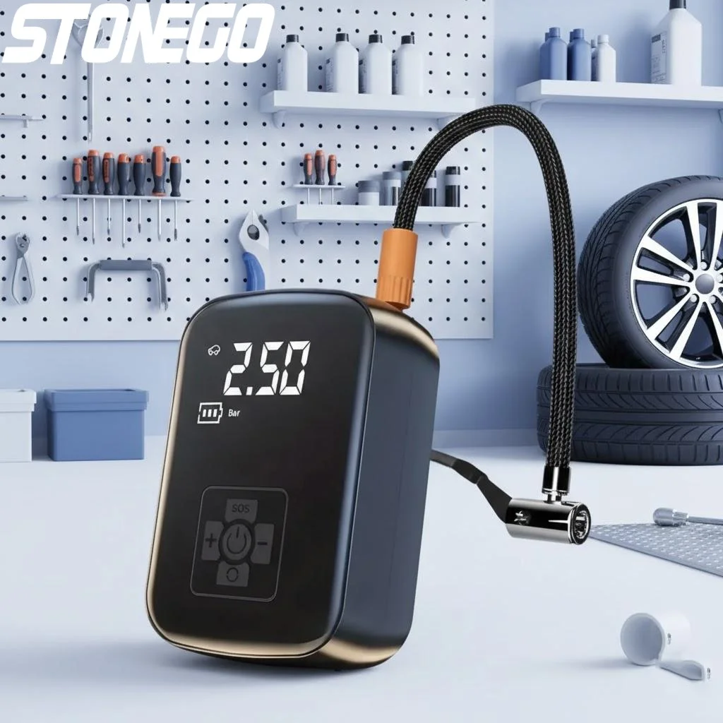 

Беспроводной цифровой компрессор-насос для накачивания шин автомобилей, мотоциклов, велосипедов, лодок и мячей с ЖК-дисплеем