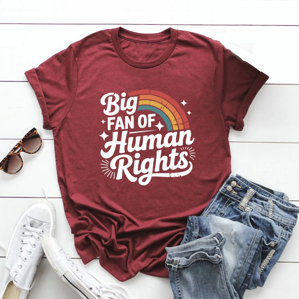 Big Fan of Human Rights T-Shirts Retro Rainbow Tshirt Radicalized By Basic Decency Tee Unisex Short Sleeve Tshirt Streetwear Top
