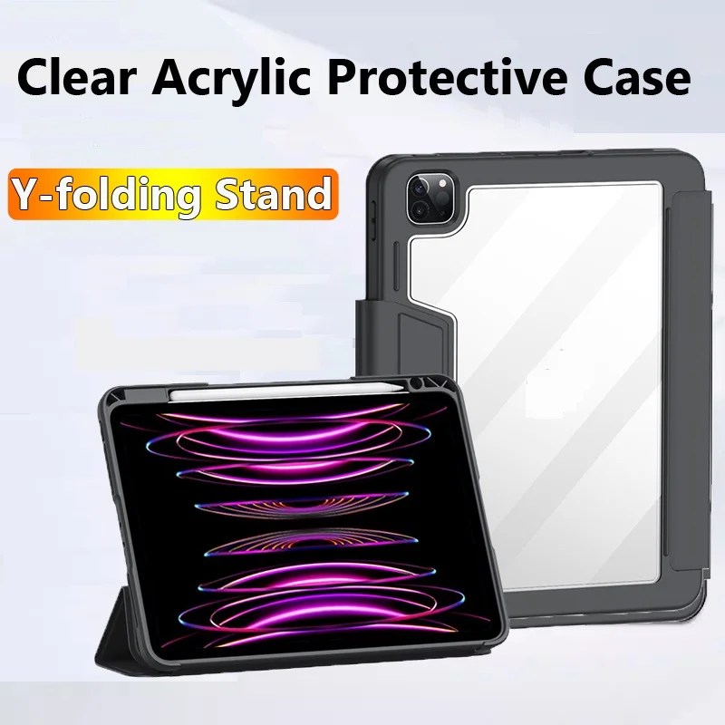 Y-Fold Stand Protective Cover for IPad Pro 11 2022 Pro 12.9 2021 2020 2018 Air 3 Pro 10.5 Air 4 5 10.2 9th 8th 7th Clear Acrylic