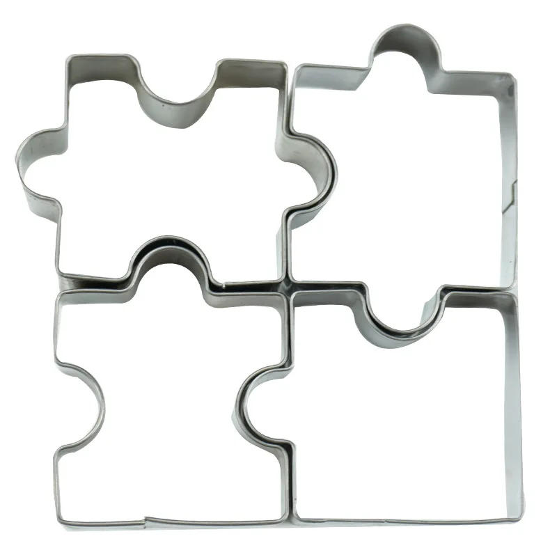 

Jigsaw Series 4 Piece Stainless Steel Cookie Cutter Mold Set Kids Fun DIY Cake Cookie Mold Pastry Decorative Baking Kitchen Tool