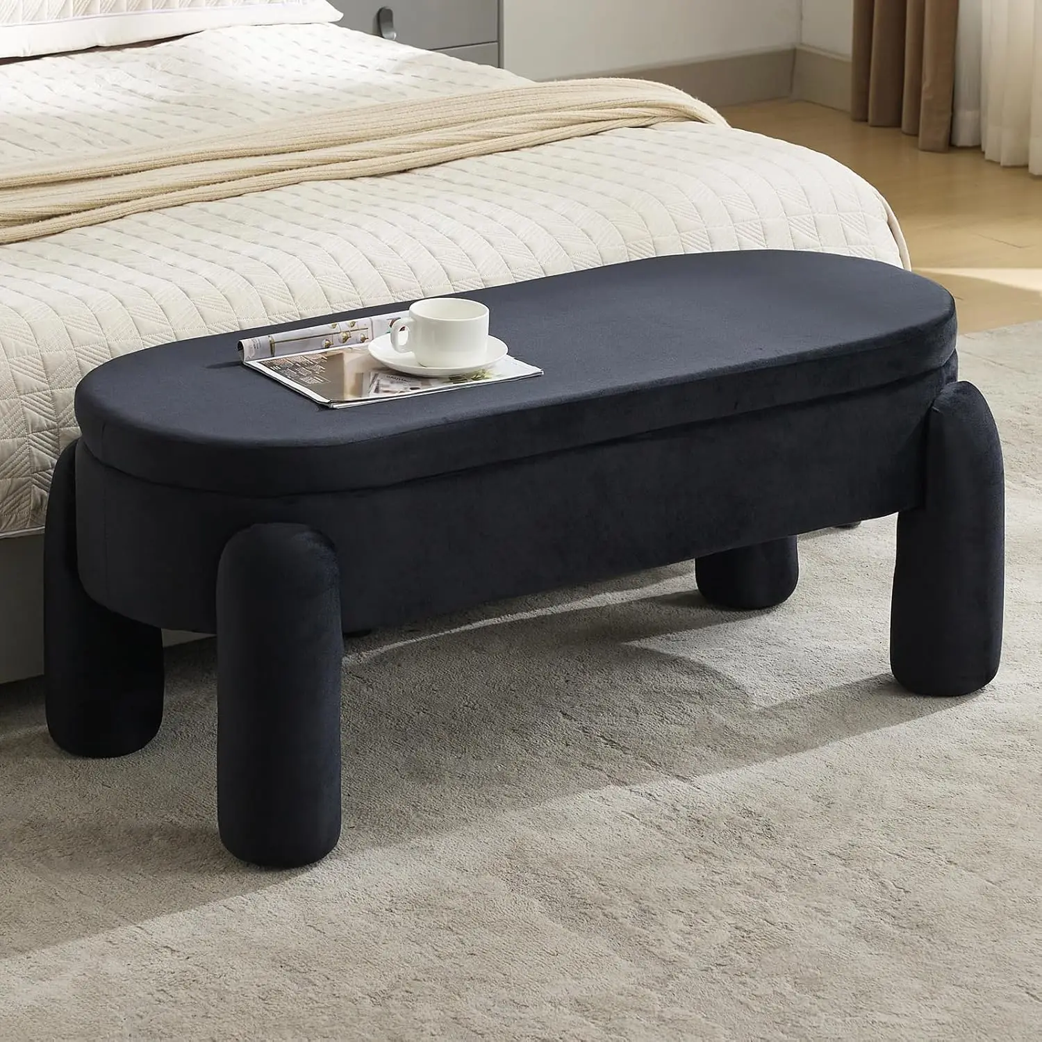 

Современная скамья-пуф для хранения вещей у изножья кровати, 45 дюймов, с обивкой, для спальни, прихожей, коридора, на заказ