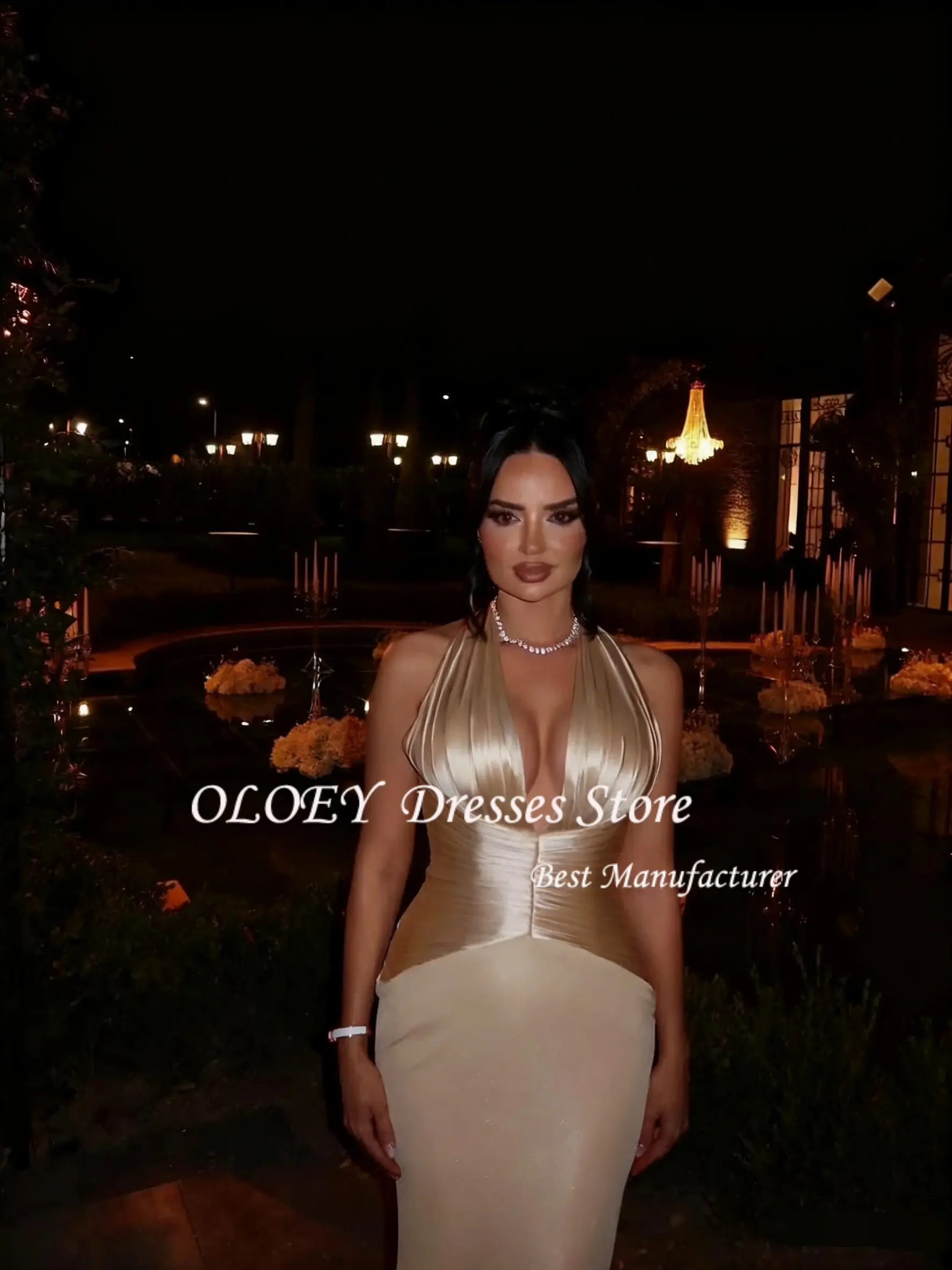 OLOEY 2025 Sexy Mermaid Prom Evening Dresses Halter Neck Backless Party Dress Saudi Arabia Night Cocktail Prom Gowns Customized