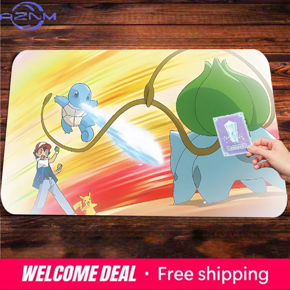 Ash Ketchum Squirtle vs Bulbasaur Non-Slip Washable Card Playmat Desk Mat