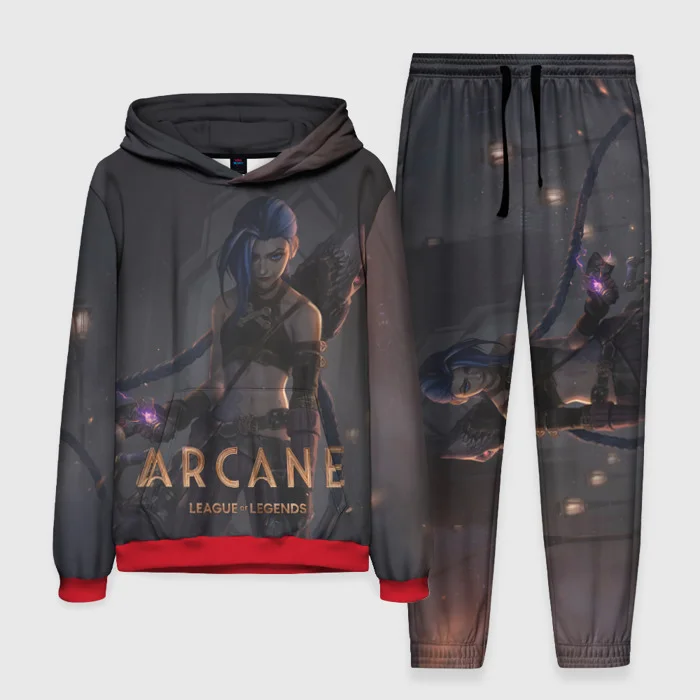 New Anime Arcane League Jinx Graffiti Hoodies Pants 2pcs Set 3D Print Man Women Tracksuit Outfits Casual Men Pullover Jogger Set