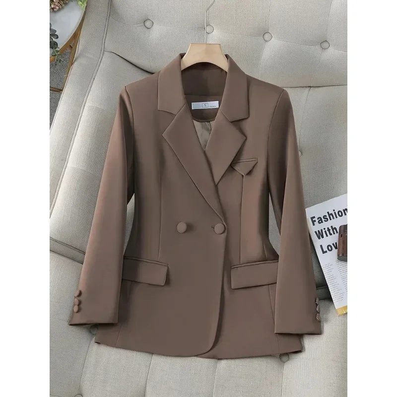 Fashion Autumn Winter Long Sleeve Blazer Women Apricot Black Brown Female Solid Ladies Jacket Coat For Business Work Wear