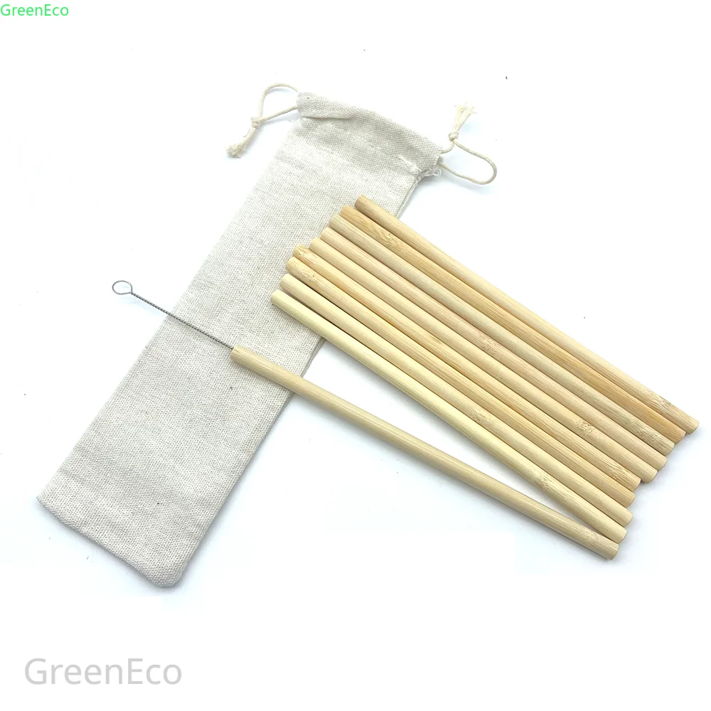 Natural Organic Bamboo Straw Set Eco Friendly Bamboo Straw Reusable Drinking Straws with Straw Case Brush