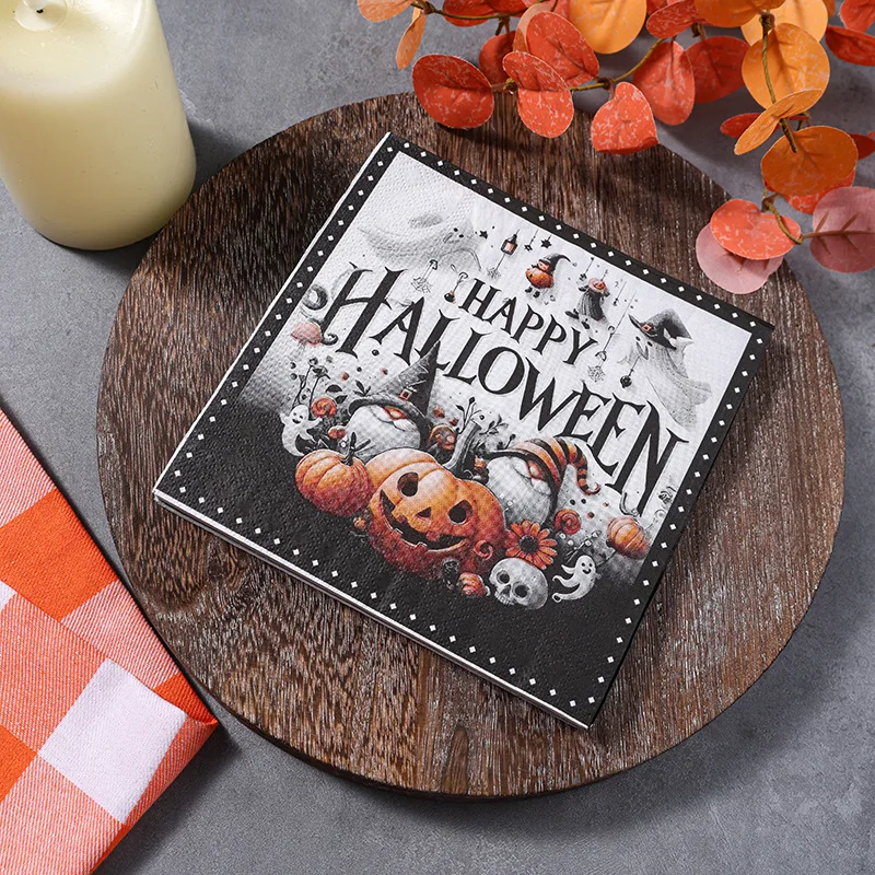 20 33 * 33cm 2Ply Halloween Dwarf Pumpkin Napkins Party Decoration Color Printing Paper DIY Decoupage Paper