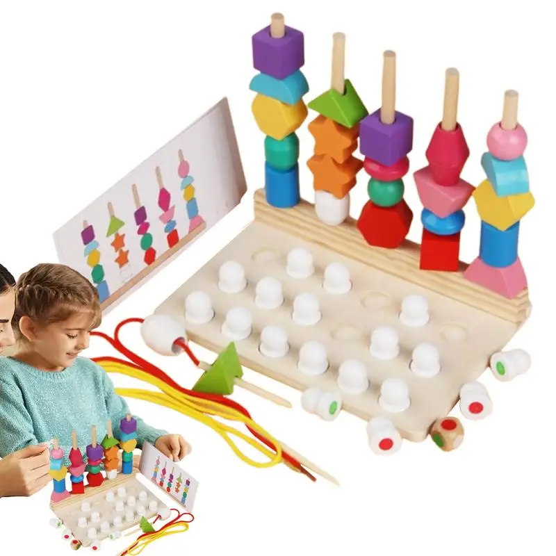 Ensemble de jouets de séquençage de perles en bois Montessori, jouets assortis, couleurs saillantes, empilage, apprentissage perlé