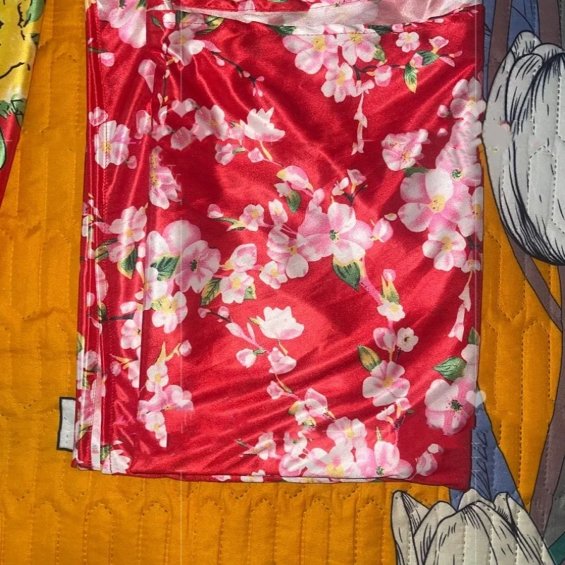 Summer Ice Silk Cool bedclothes Elastic Floral Printed Soft Silky Touch Couple FKK Large Bed Sheet Smooth Breathable