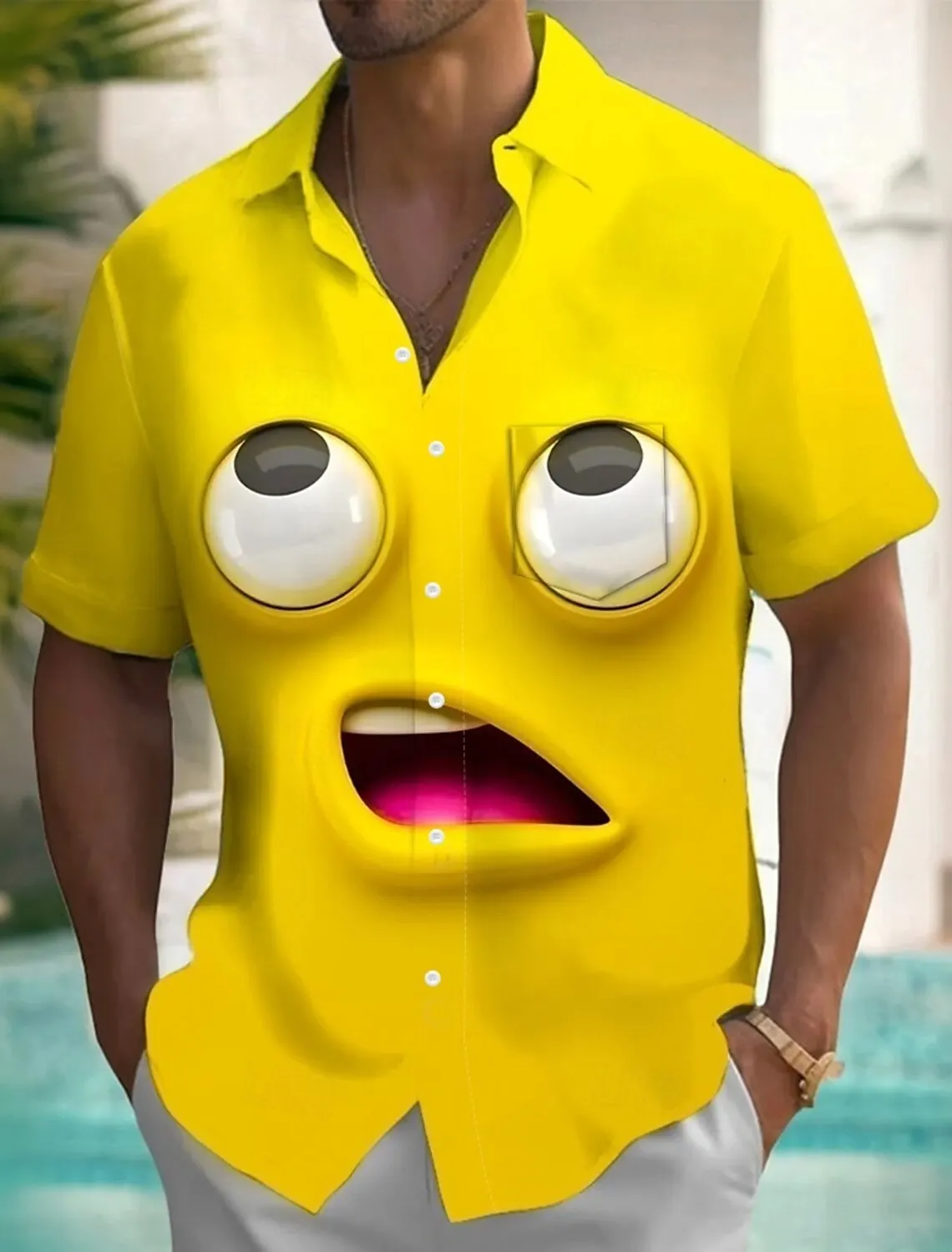 

Мужская рубашка с забавным лицом, летняя рубашка на пуговицах, модная повседневная летняя рубашка с коротким рукавом и отложным воротником с 3D принтом