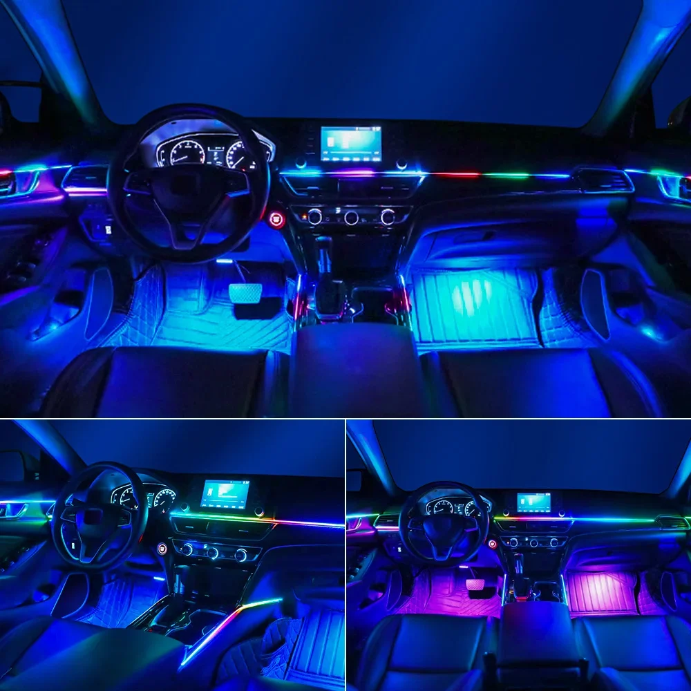 

RGB LED 64-цветное окружающее освещение для салона автомобиля с акриловой направляющей полосой APP Control освещение настроения 12 В универсальная декоративная лампа