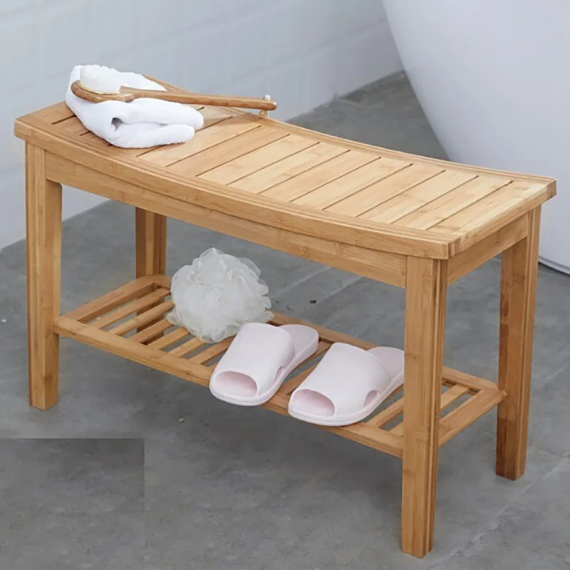 

Thickened Bathroom Stool Multifunctional Double Layer Bamboo Toilet Foot Rest Stable And Load-bearing Shower Bench