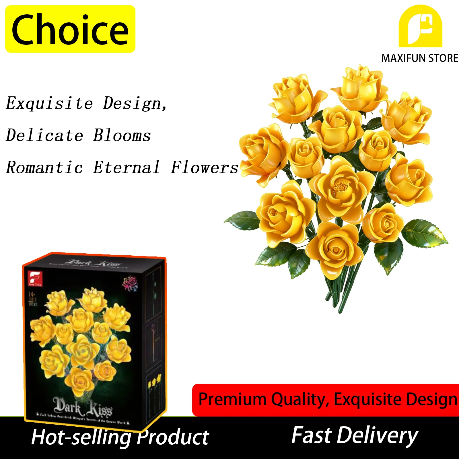 

12 цветов, желтая роза, набор строительных блоков, цветочный букет, строительные блоки премиум-класса, украшение дома, романтический подарок для подруги