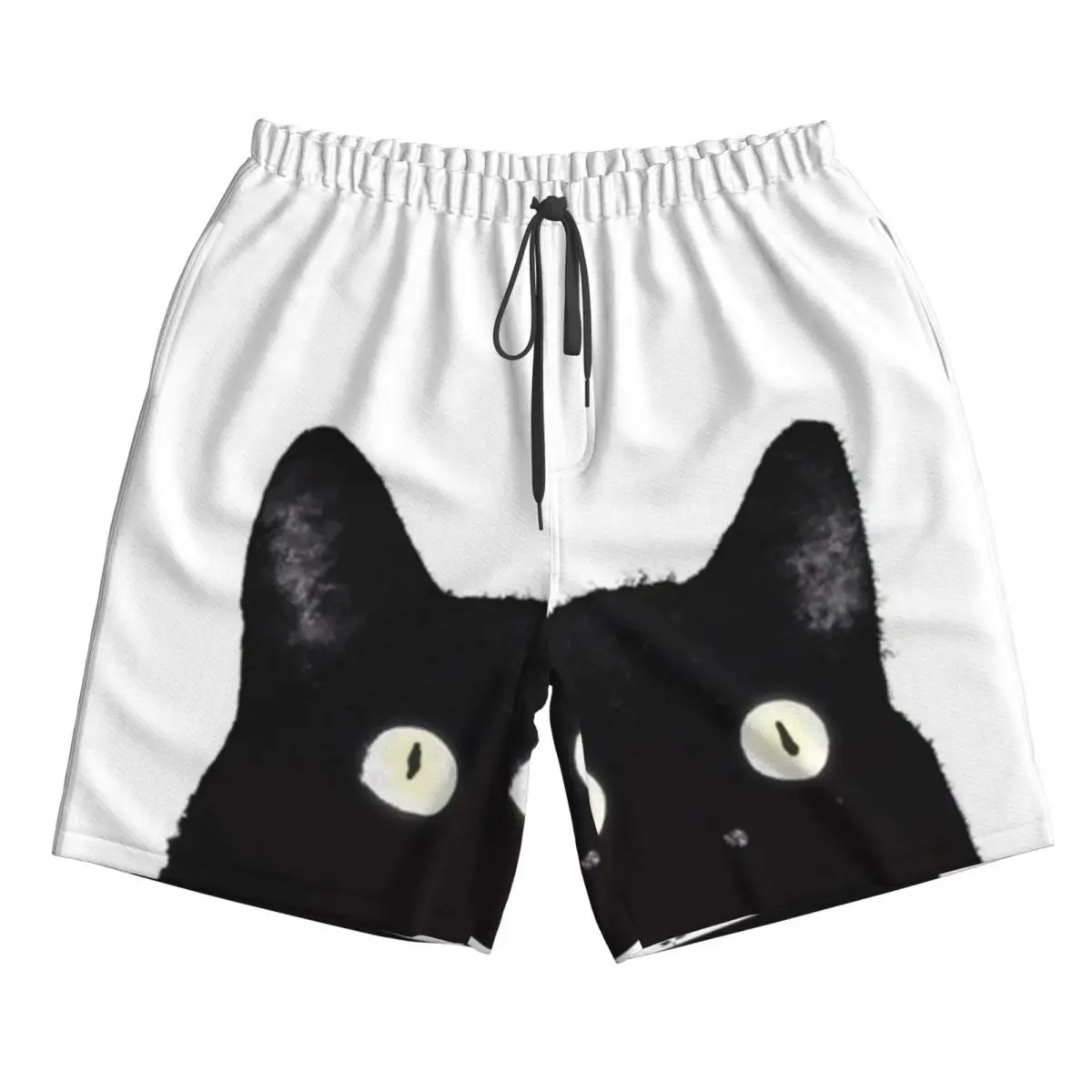 Black Cat Peeking Up Trunks Beach Board Shorts Casual Quick Dry Swim Summer Men Pants