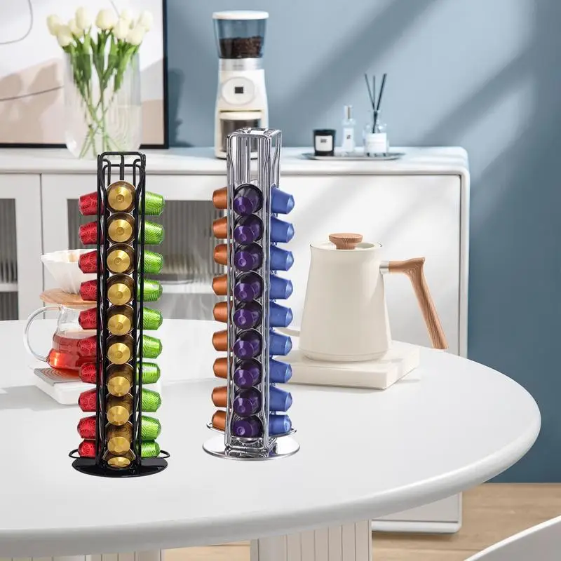 

Coffee Capsule Holder Coffee Bag Rotating Rack 360 Degree Vertical Rack Metal Coffee Capsule Storage Rack for Coffee Storage