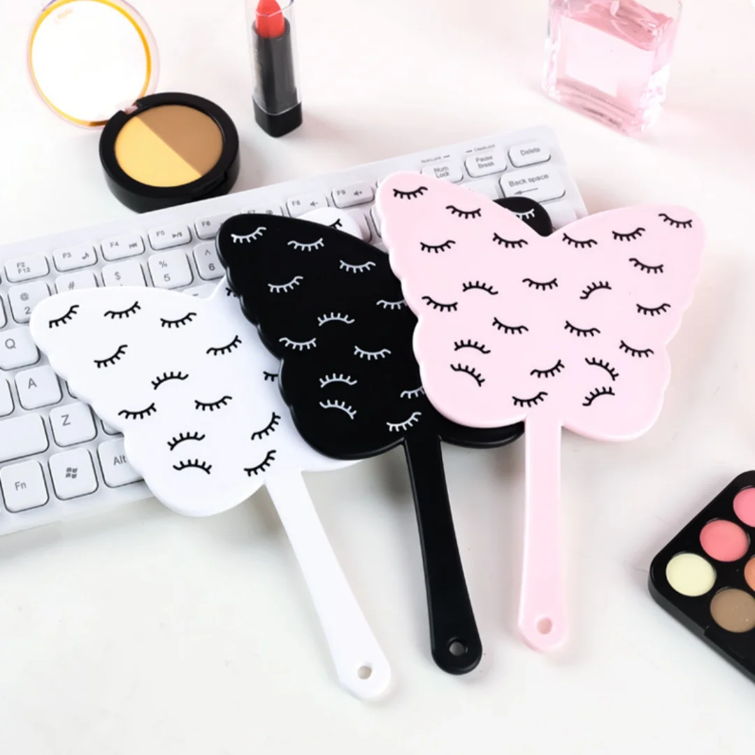 蝶の形をした手持ち鏡、高精細携帯鏡、女の子用化粧鏡、つけまつげハンドル付き鏡