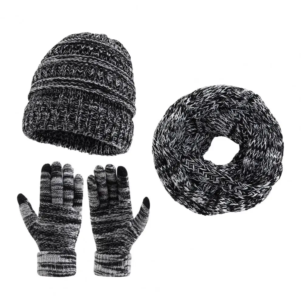 Comfortable Stretchy Winter Accessories Winter Warm Hat Scarf Glove Set Winter Thermal Three-piece Set Thick Knit for Outdoor