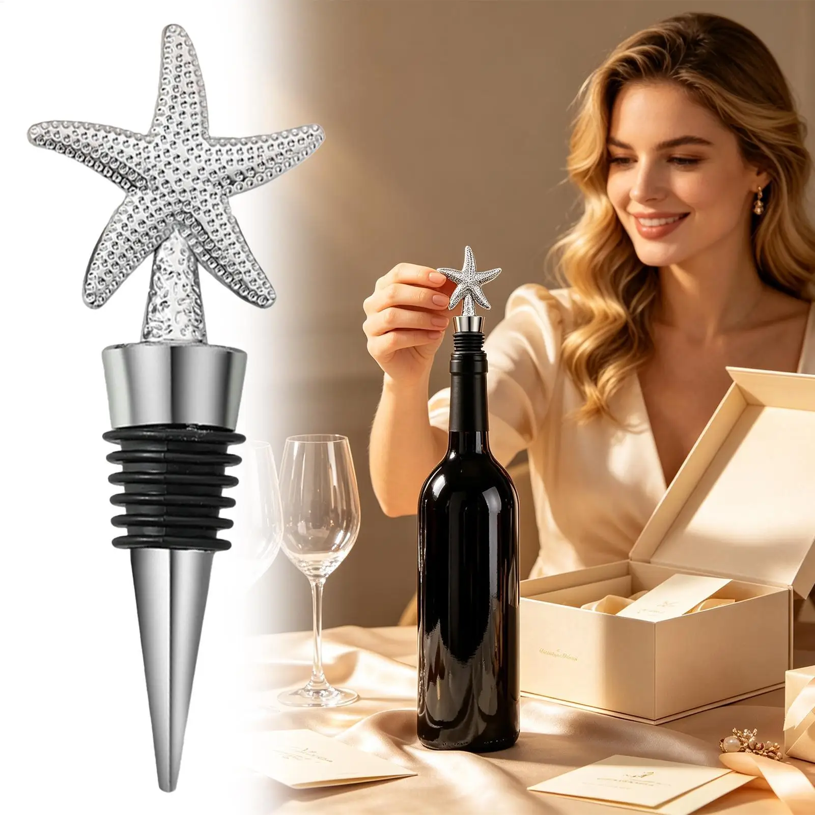 Star-Shaped Silver Reusable Leakproof Wine Stopper Bottle Topper for Red Wine Champagne Liquor Home Party Wedding Christmas Bar