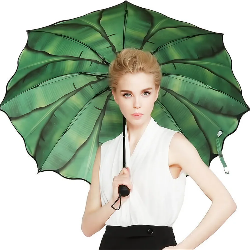 Banana Leaf Umbrella Manual Uv Folding Parasol Umbrella for Men Women Rain and Sun Travel