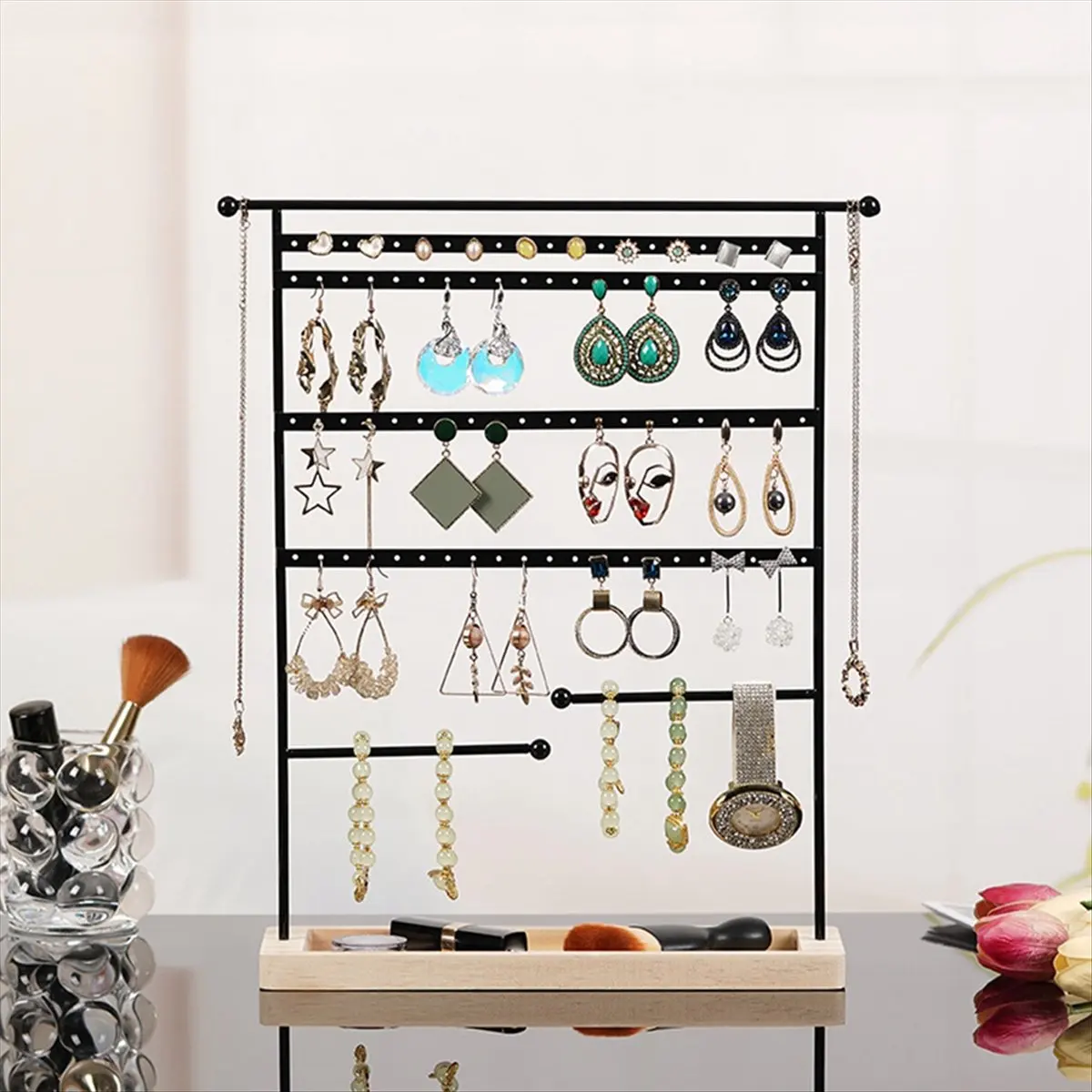 【coupon-】{0}7-tiers-white-80-hole-jewelry-rack-jewelry-earring-storage-jewelry-display-rack-for-jewelry-storage-and-display