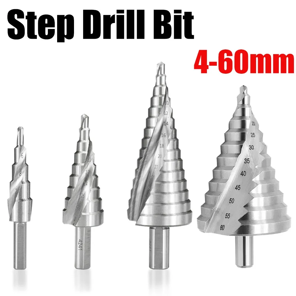 6-60 4-32mm Step Drill Bit Spiral Groove Pagoda Hole Cutter Metal Sheet Cone Drill Bit Triangular Shank Step Hole Opener Reamer