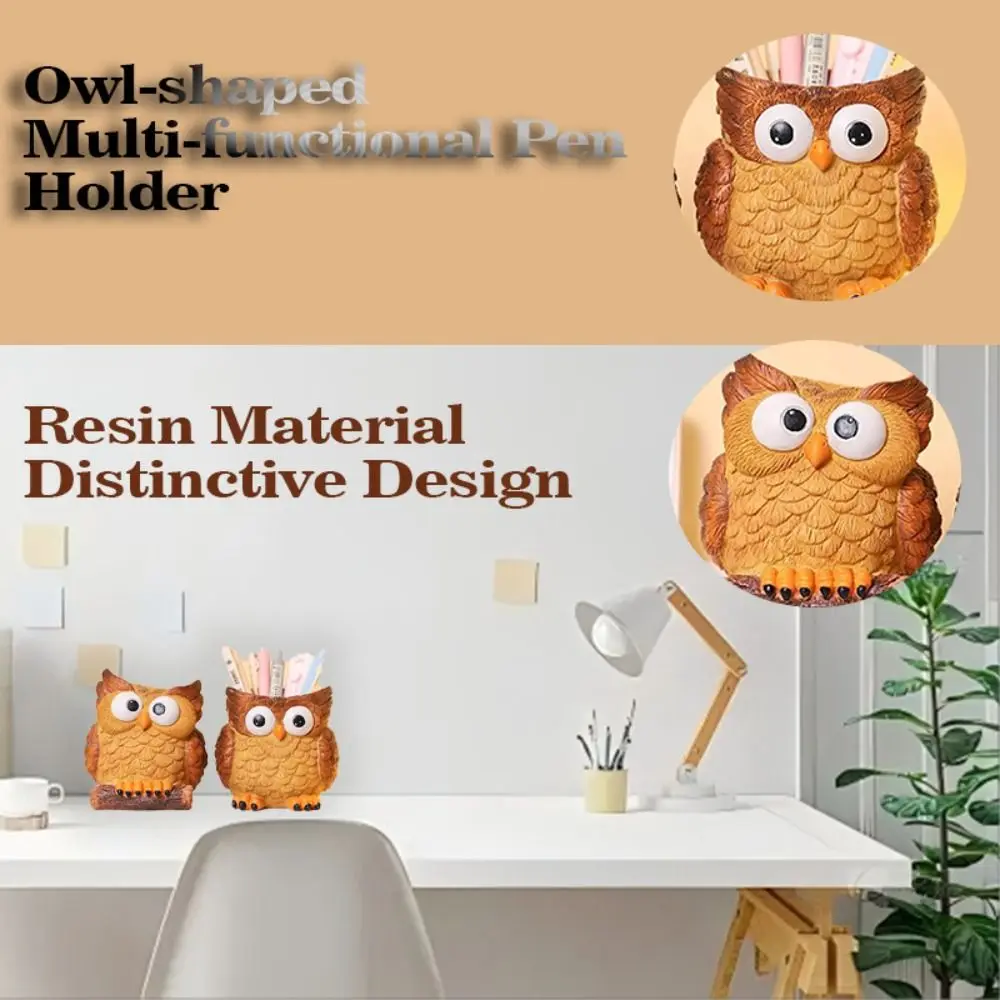 Garden Ornament Resin Owl Planter Cartoon Cute Animal Vase Simulated Multifunction Pen Container Dried Flower