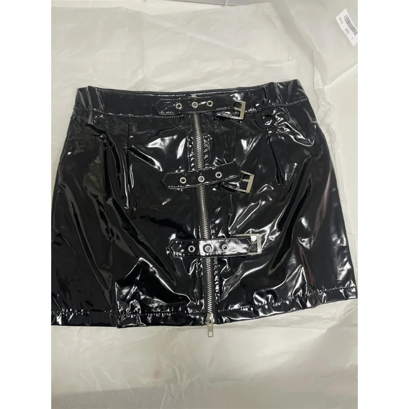 

Women‘s Shiny PU Leather Pencil Mini Skirt Slim Fit Club Party Skirt with Zipper Latex Look Nightwear Black