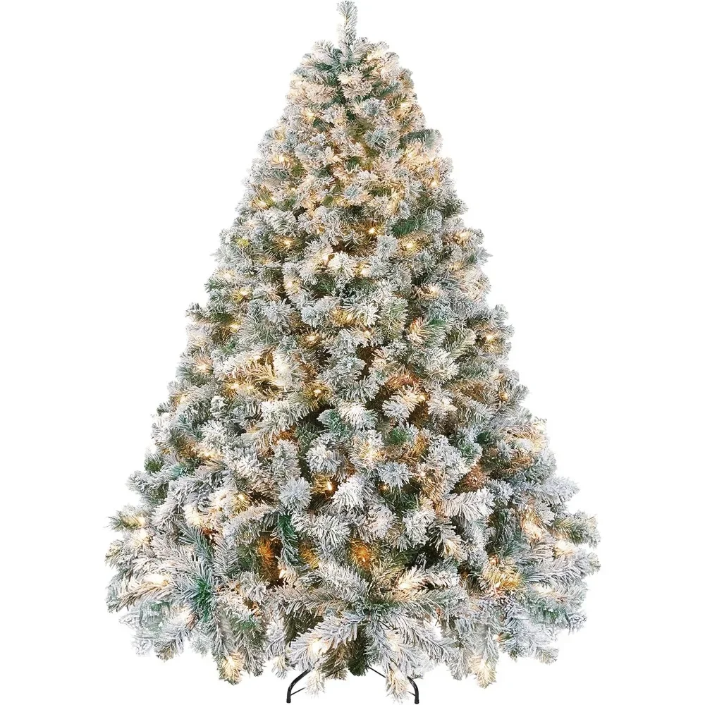 7.5ft Pre-lit Christmas Tree W/Incandescent Warm White Lights, Snow Flocked Full Prelighted Xmas Tree W/1284 Branch Tips