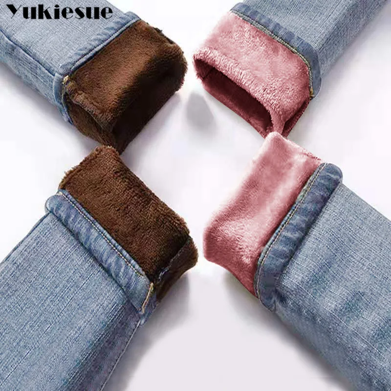 Womans Cashmere Warm Jeans for Women High Waist  Jeans Woman Female Winter Thick Jeans Denim Pencil Pants Jean Femme Mujer