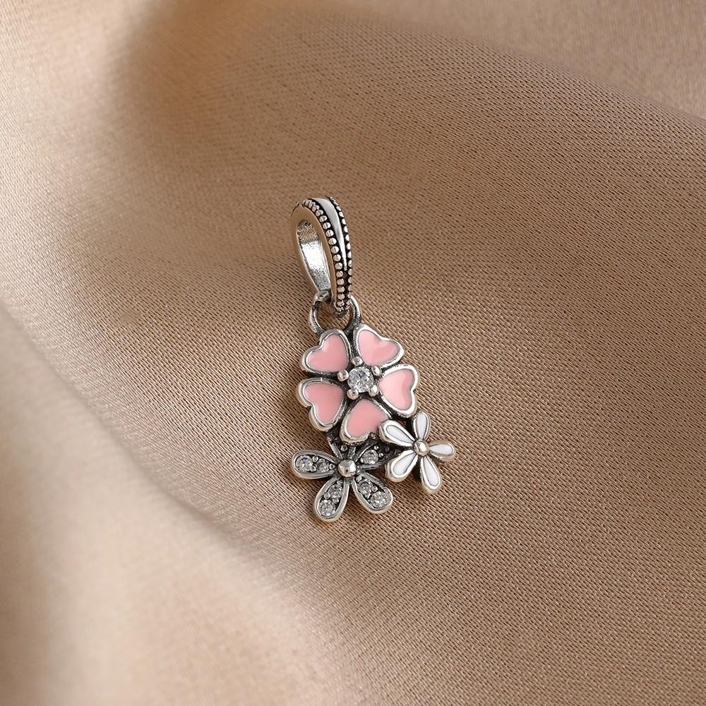 New S925 Silver Pink Motorcycle Water Cup Painting Plate Cake Rainbow Pendant,Suitable for Bracelet Necklace DIY Women's Jewelry - view 5