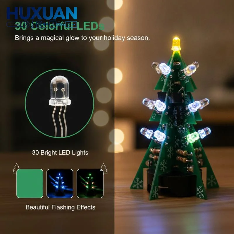 1Set DIY Christmas Tree Soldering Practice Kit, 12 Blinking LED Lights, 3V CR2032 Battery Powered PCB STEM Electronics Project