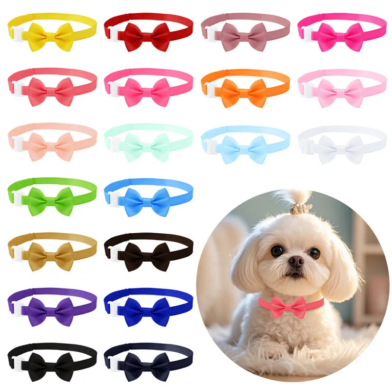 20Pcs/Lot  Pet Bow Tie Collars Assorted Solid Color Adjustable Small Dog Cat Bowknot Necklaces Daily Dress-up Accessories