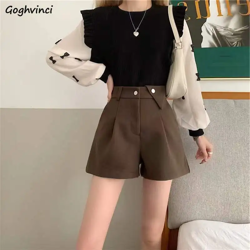 

Autumn Shorts Women Slim High Waist Korean Style Winter Ladies Comfortable All-match Wide Leg Clothes Solid New Popular Design